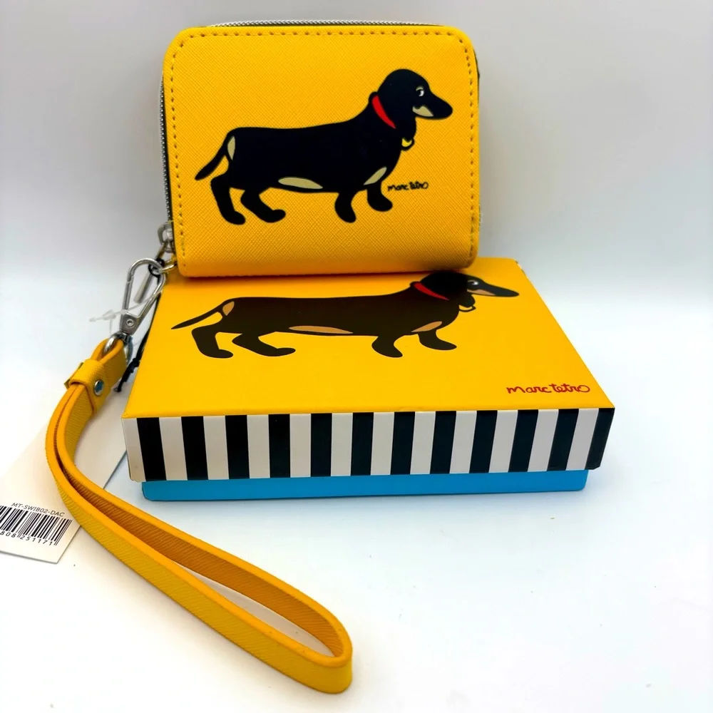 Marc Tetro Dachshund Dog Yellow Zipper Wallet NWT